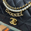 CHANEL Pearl Logo Chain Flap Bag Black Gold AS5011 157120839 [P]