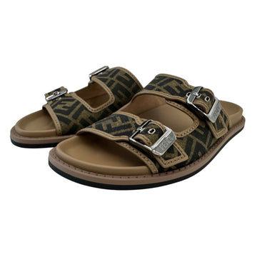 FENDI FF Logo Canvas Leder Sandalen Slide Slipper 7X1604 AJZF F11CN 157120982