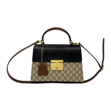 Gucci Supreme Canvas Black Leather Padlock Small Top Handle 2WAY 453188 157125380