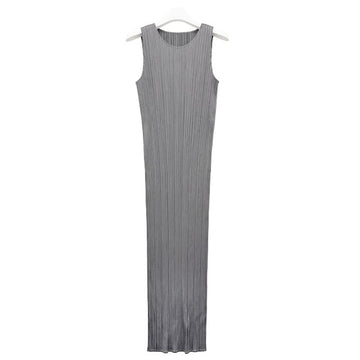 ISSEY MIYAKE 26SS プリーツプリーズ ベーシック ストレート ロング ドレス グレー (PP66JH114 12) 157128595