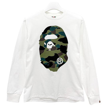 BAPE First Camo Big Ape Head Long Sleeve Tee White Green 157128967