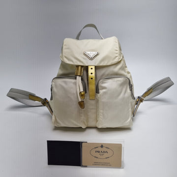 PRADA Nylon Rucksack mit Reißverschlusskleinstück Ecru 605-42 157147111