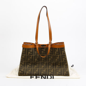 Fendi Khaki FF Logo Embroidered Jacquard Peekaboo Medium Shopper 2WAY / 8BH374 156720935