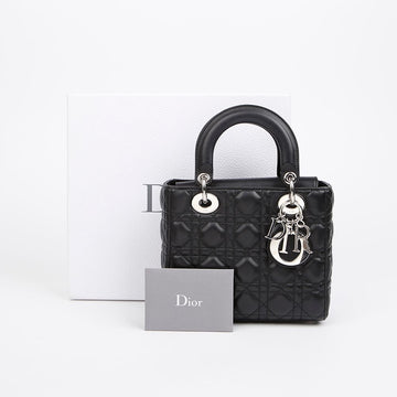 DIOR レディ カナージュ スモール ラムスキン トートバッグ ブラック シルバー金具 156727771
