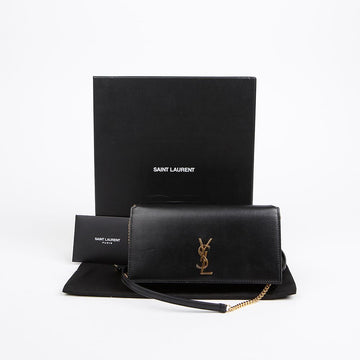 SAINT LAURENT レザー モノグラム スマートフォン ホルダー ショルダーバッグ ブラック ゴールド 156978489