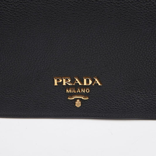 Prada Dino Leather Metal Logo Shoulder Bag Black Gold 157090805 [P]