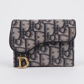 Dior Oblique Jacquard Saddle Accordion 5-Pocket Card Wallet Blue 157091372 [P]