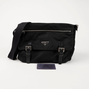 Prada Triangle Logo Nylon Messenger Bag Black 156727487