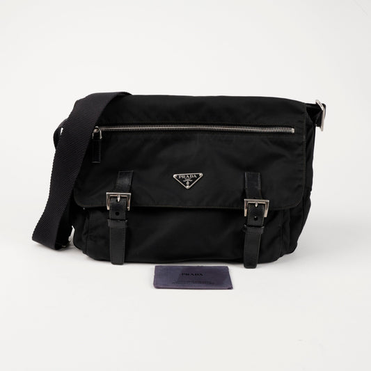Prada Triangle Logo Nylon Messenger Bag Black 156727487 [P]