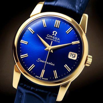OMEGA シーマスター ブルーフェイス 18K ゴールドメッキ メンズ オートマティック レザーウォッチ 149839603