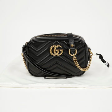 GUCCI Klein Matelassé Schultertasche Schwarz mit Goldbeschlägen 156729313