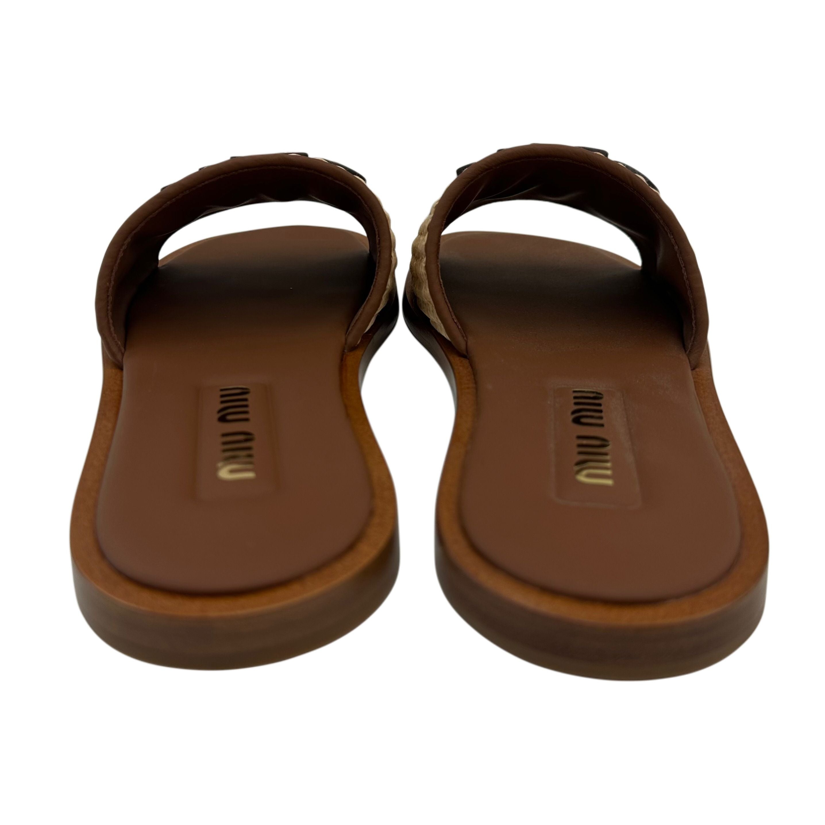 Miu Miu Logo Canvas Leather Women's Sandals Mules Slippers 5XX644