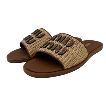 Miu Miu Logo Canvas Leather Women's Sandals Mules Slippers 5XX644 3LOM 157165164