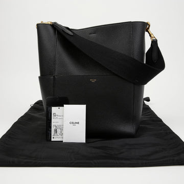 Celine Medium Leather Single Bucket Shoulder Bag Black 156922664