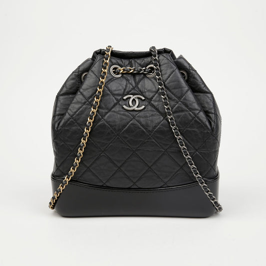 CHANEL Gabrielle Small Vintage Calfskin Backpack Black Silver Hardware 156959381 [P]