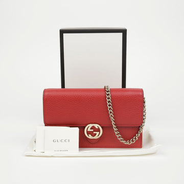 Gucci Interlocking G Mini Leather Wallet Chain Bag Red 156974848