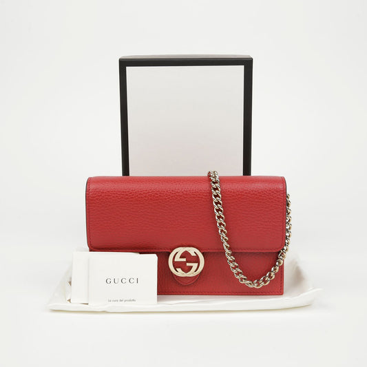 GUCCI Interlocking G Mini Leder Geldbörse Kette Rot 156974848 [P]