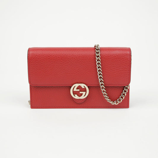 GUCCI Interlocking G Mini Leder Geldbörse Kette Rot 156974848 [P]
