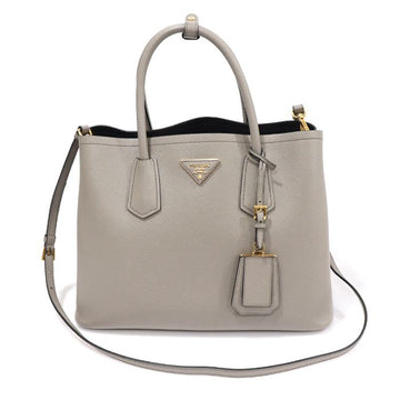 Prada Gray Saffiano Leather Double Tote Medium 2WAY 1BG775 157169105