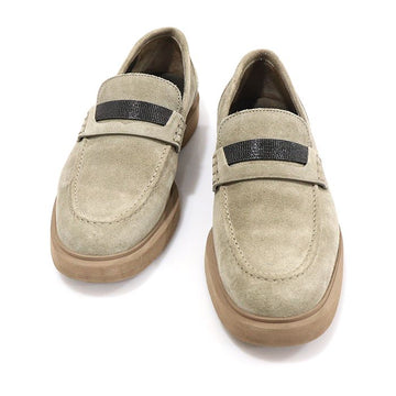 BRUNELLO CUCINELLI Beige Wildleder Monili Penny Damen Loafer 36.5 157169157
