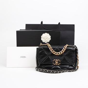 CHANEL 19-CM Klappenmittlere Kette Schwarz Gold 156935620