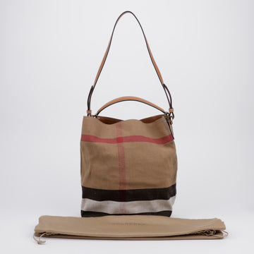 Burberry Ashby Hobo Medium House Check Fabric Tote Shoulder Bag 156935696