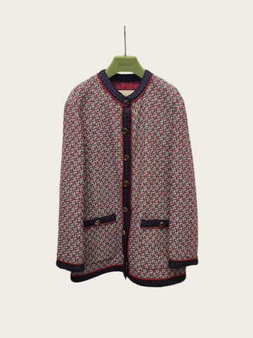 GUCCI Rote Minze Hufeisenknopf Krepp Fancy Tweed Jacke 157203623