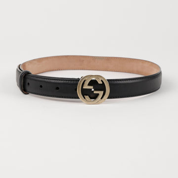 Gucci Interlocking G Buckle Belt Black Gold 157115636