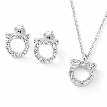 Salvatore Ferragamo Gancini Crystal Earring & Necklace Set 76-0122, 76-0132 SILVER 157204041