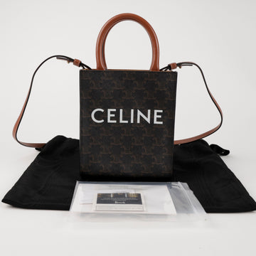 CELINE Vertikaler Mini Schultertasche Crossbody Tasche Tan 157117205