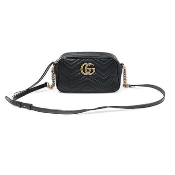 GUCCI ブラック マトラッセ シェブロン GG マーモント スモール チェーン ショルダーバッグ 157204171