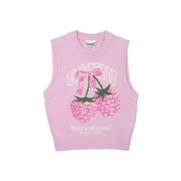 GANNI Damen Grafik Wolle Weste Pink A1070278-868 153849106