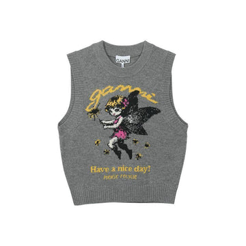GANNI Damen Graphic Wolle Weste Grau A1070269-920 153849105