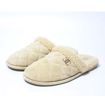 CHANEL Suede Shearling Mule Sandals 37 (240) 157205044