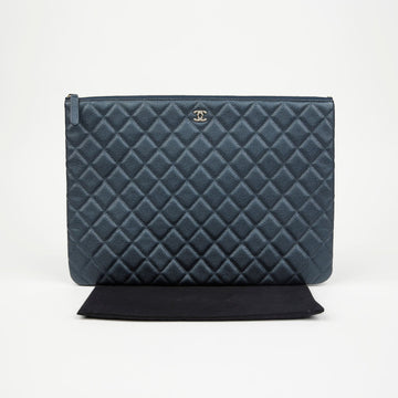 CHANEL Caviar Classic Large Clutch Navy Gold 156933789
