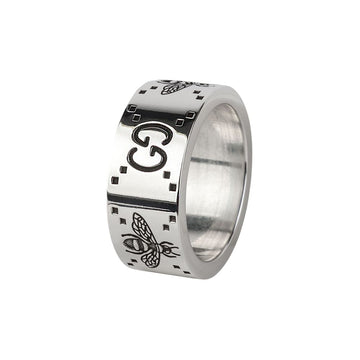 Gucci Wide Icon Ring with Engraved Bee in Silver 728304 Size 17 37244 157225054