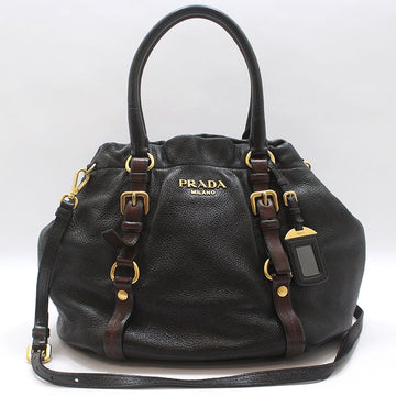 PRADA Schwarze Leder Schultertasche mit goldfarbenem Logo BN1773 157227284