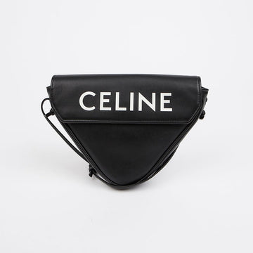 Celine Logo Printing Triangle Leather Crossbody Bag Black 156974811