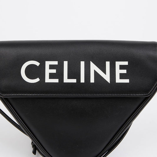 CELINE Logo-Druck Dreiecks-Leder-Crossbody Tasche Schwarz 156974811 [P]