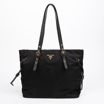 Prada Nylon Leather Trimming Tote Shoulder Bag Black 157025150