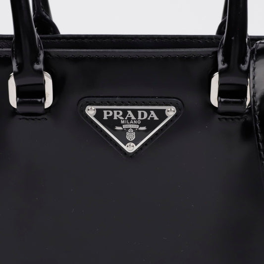 Prada Triangle Logo Small Brushed Leather Tote Bag Black 156908790