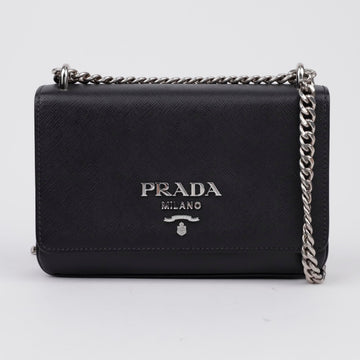 Prada Black Silver-Tone Saffiano Leather Chain Mini Shoulder Bag 157159585