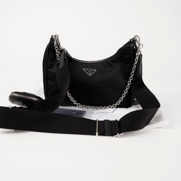 PRADA Re-Edition Lina Nylon Multi Hobo Schultertasche Schwarz 156720175