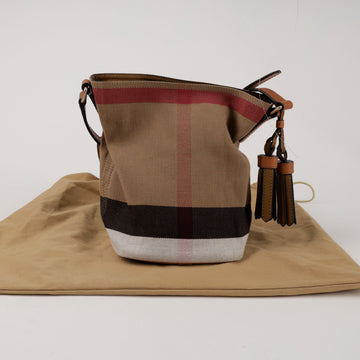 BURBERRY アシュビー ミニ チェック キャンバス タッセル ホーボーバッグ ブラウン 156720335