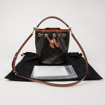 CELINE ティンクララトリオンフキャンバスアンドカーフスキンバッグタン 156935511