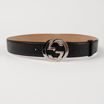 GUCCI インターロッキング ダブル G バックル カジュアル ベルト ブラック 157147010