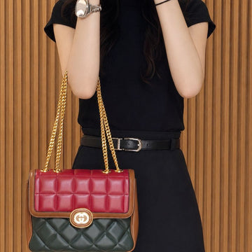 GUCCI デコ スモール ショルダーバッグ レッド グリーン レザー 740834 157235228