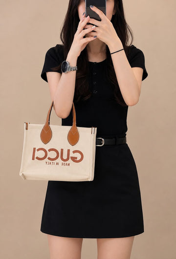 Gucci Mini Tote Bag Printed Cotton Linen Canvas Beige Light Brown 772144 157235230