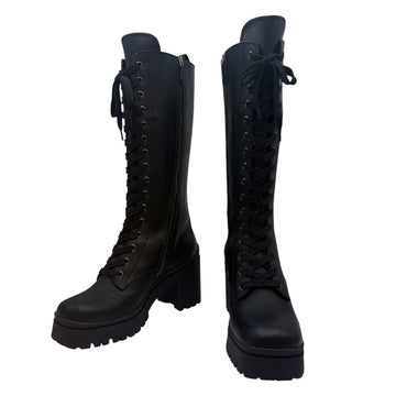 Miu Miu Chunky Platform Lace-Up Long Boots 38 Black 157265173