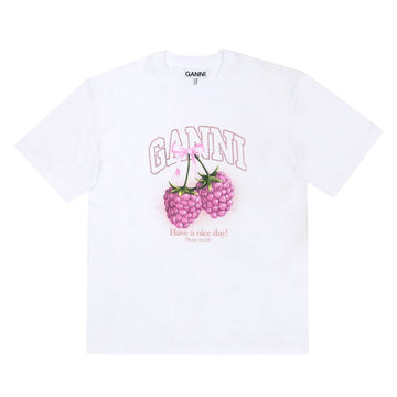 Ganni Heavy Cotton Raspberry Rhinestone Logo Women's T-Shirt 157225022 [P]